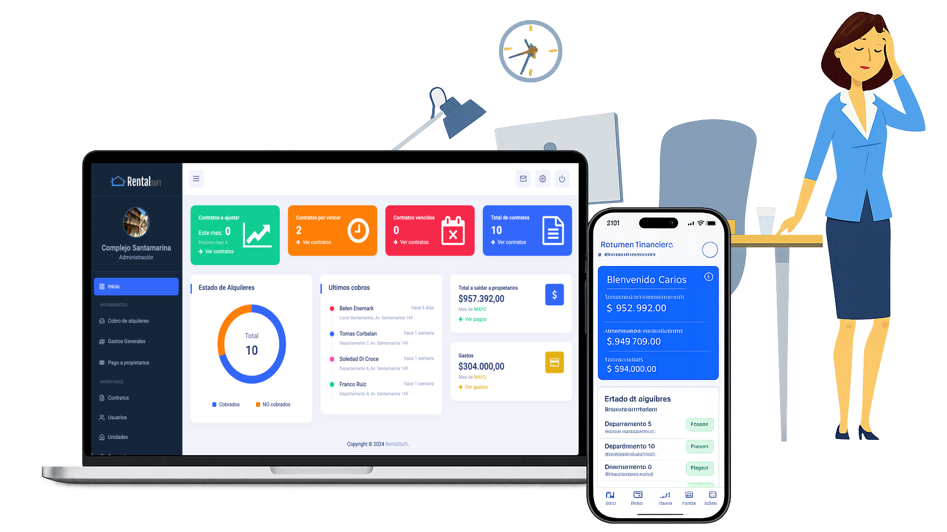 RentalSoft en escritorio y móvil